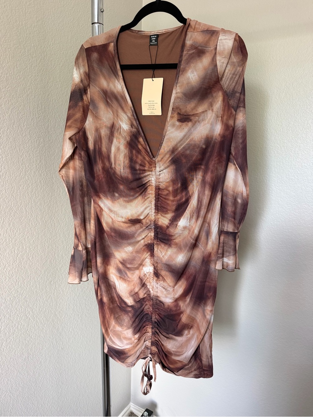 SHEIN Tie-Dye Brown & Cream V-Neck Jacket
